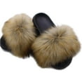 thumbnail image 1 of Womens Artificial Fur Slippers Slides Lady Fuzzy Sandals Open Toe Anti-Slip Shoes, 1 of 4