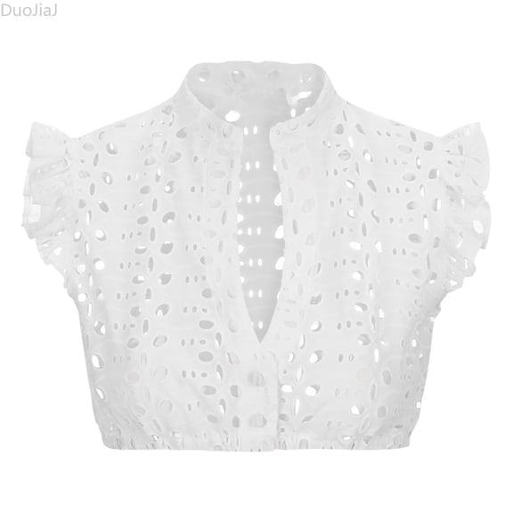 DuoJiaJ Womens Dirndl Tank Top, Crew Neck Sleeveless Lace Trimmed Top for Bavarian Style White L
