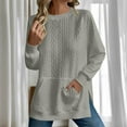 thumbnail image 2 of ManxiVoo Womens Round Neck Side Slit Sweatshirt with Pocket Long Sleeve Casual Comfortable Modern Street Style Top S Size Grey, 2 of 6