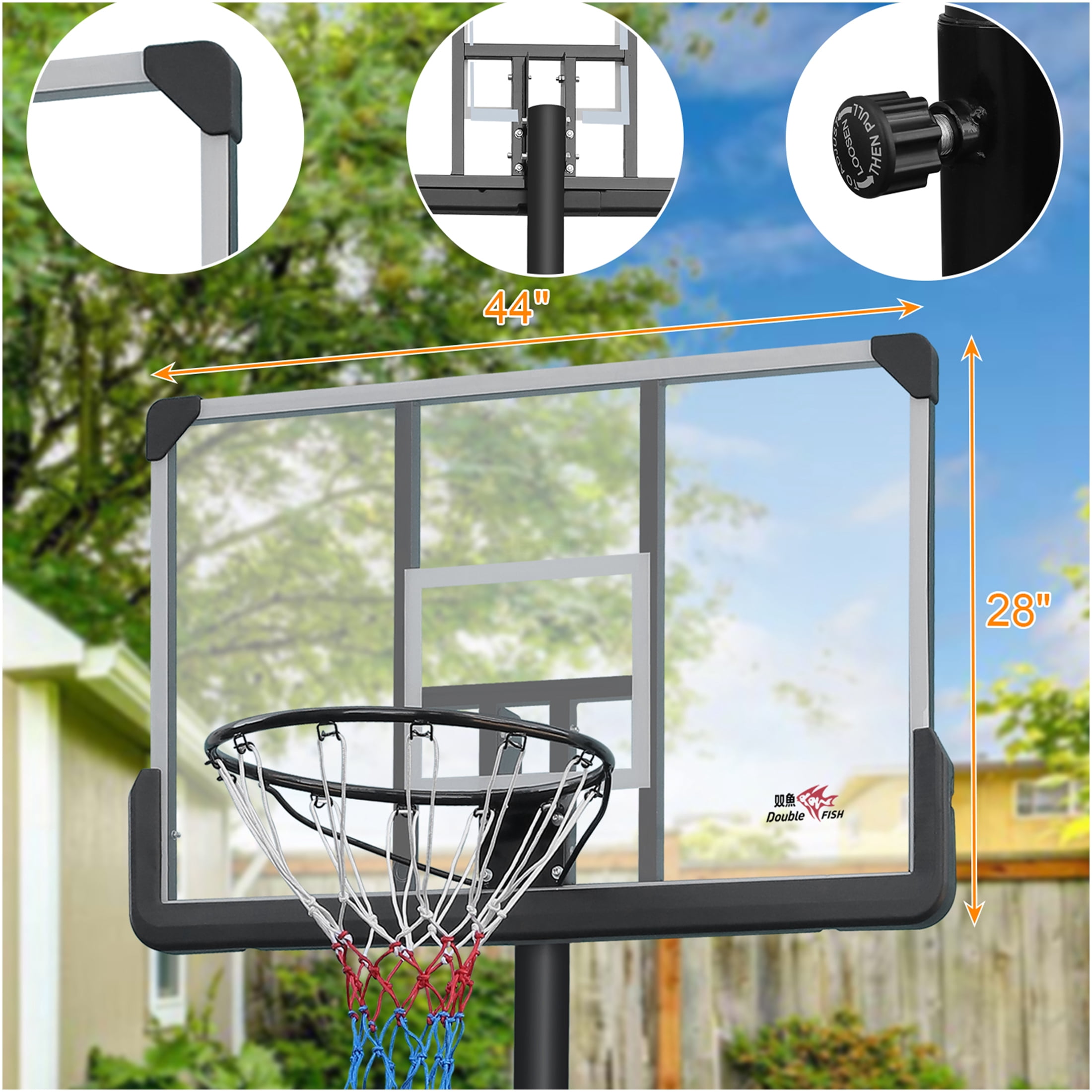 JERFIT Adjustable Basketball Hoop with Portable Wheels, 6.5-10FT Height Adjustment, 44" Backboard & Stable Base for Indoor Outdoor Play for Youth Adults
