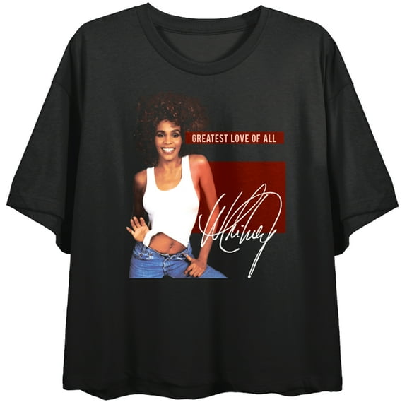 Whitney Houston Greatest Love Of All Crew Neck Short Sleeve Women's Black Crop T-shirt-Medium