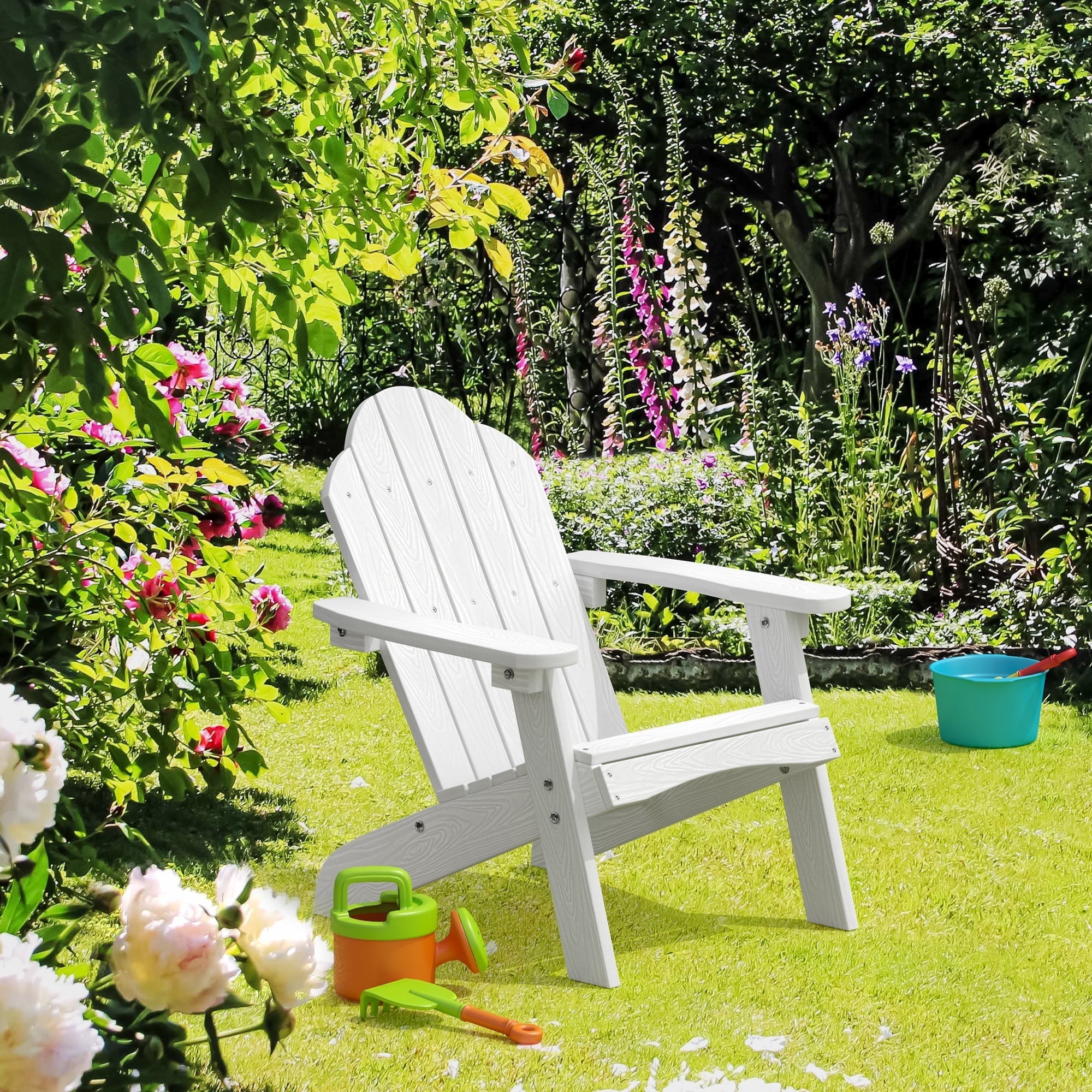 Dycanpo 15.6'' Kids Adirondack Chair, Toddler Outdoor Patio Chair for Backyard, HDPS - White