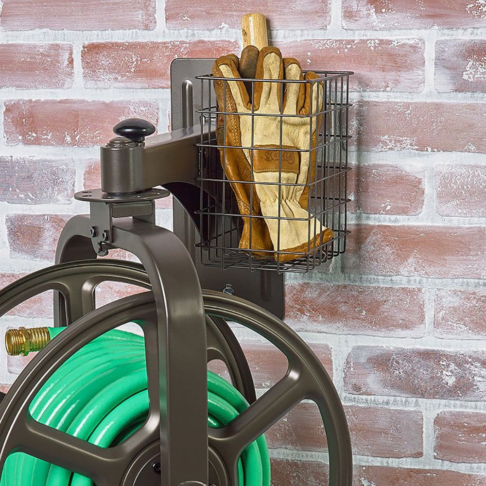 Liberty Garden Single Arm Navigator Rotating Hose Reel W Liberty Garden Single Arm Navigator Rotating Hose Reel W Storage Basket