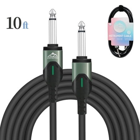 EASTROCK Guitar Cable 10ft, 1/4" TS Instrument Cable with Anti-Kink Design, Dual Straight Connectors for Electric Guitar, Bass, Keyboard, Amp (Black)