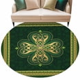 thumbnail image 2 of Round Area Rug 5 Ft, Saint Patrick's Day Washable Non-Slip Circle Carpet for Living Room/Bedroom, Boho Green Golden Leaves Ethnic Motifs Low-Profile Runner Mats Collection Rugs for Indoor, 2 of 7