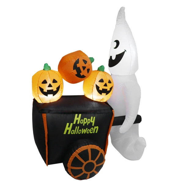 Halloween Inflable Lindo Fantasma 6 Pies Empujando Calabaza Carro Decoración IP44 con Soplador Luces LED Decoración Inflable Al Aire Libre para Patio Jardín Decoraciones ANGGREK Otros