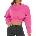 thumbnail image 3 of WREESH Womens Fashion Loose Cropped Sweatshirts Solid Color Long Sleeve Pullover Crewneck Sweatshirt Comfortable Breathable Workout Blouses Hot Pink, 3 of 6