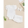 thumbnail image 4 of Suealasg 3Pcs Baby Girl Summer Outfits Short Sleeve Flower Embroidery Ribbed Rompers Shorts Headband Newborn Clothes Set, 4 of 7
