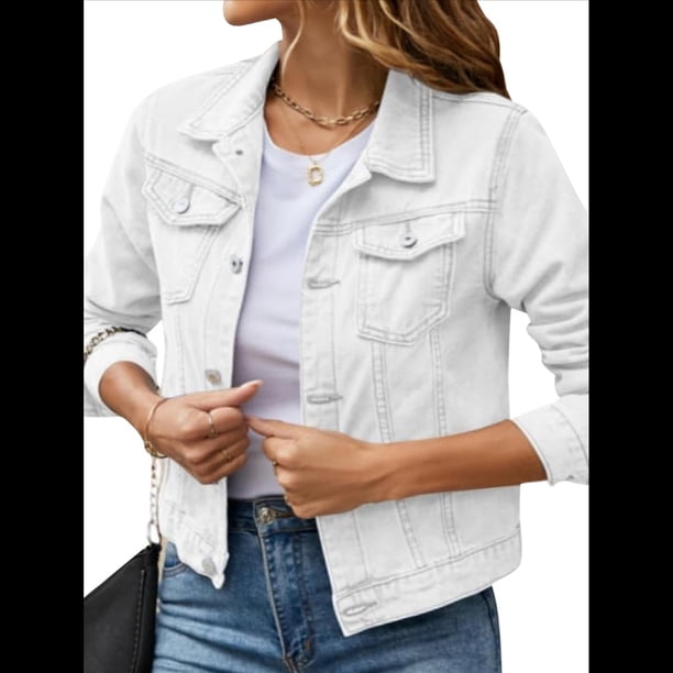 Chaquetas Vaqueras para Mujer, Básicas, de Larga, con Botones, Estilo Corto, A XL