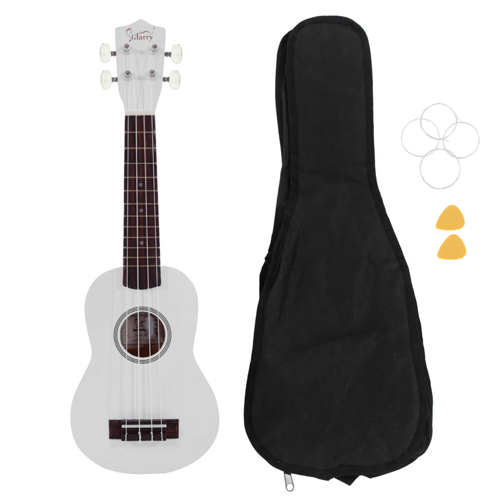 Glarry 21" Handmade Ukulele Beginner Kit, Rosewood Toddler Guitar for Over 2 Years Old (White)