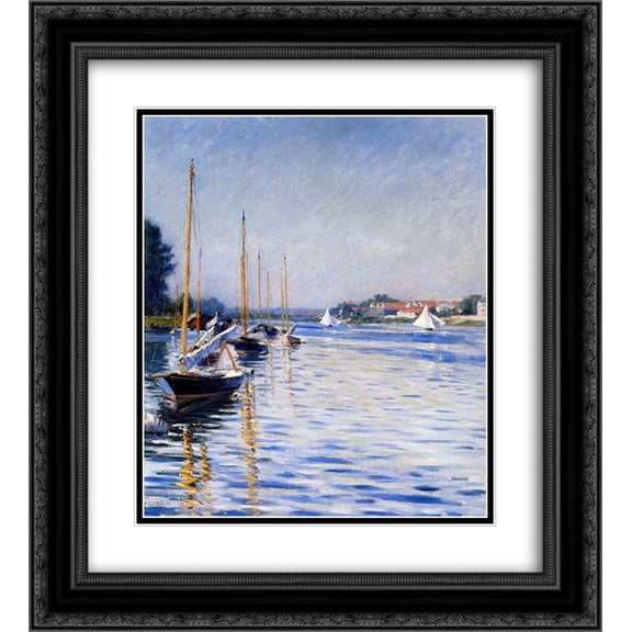 Gustave Caillebotte 2x Matted 20x24 Black Ornate Framed Art Print 'Boats on the Seine'