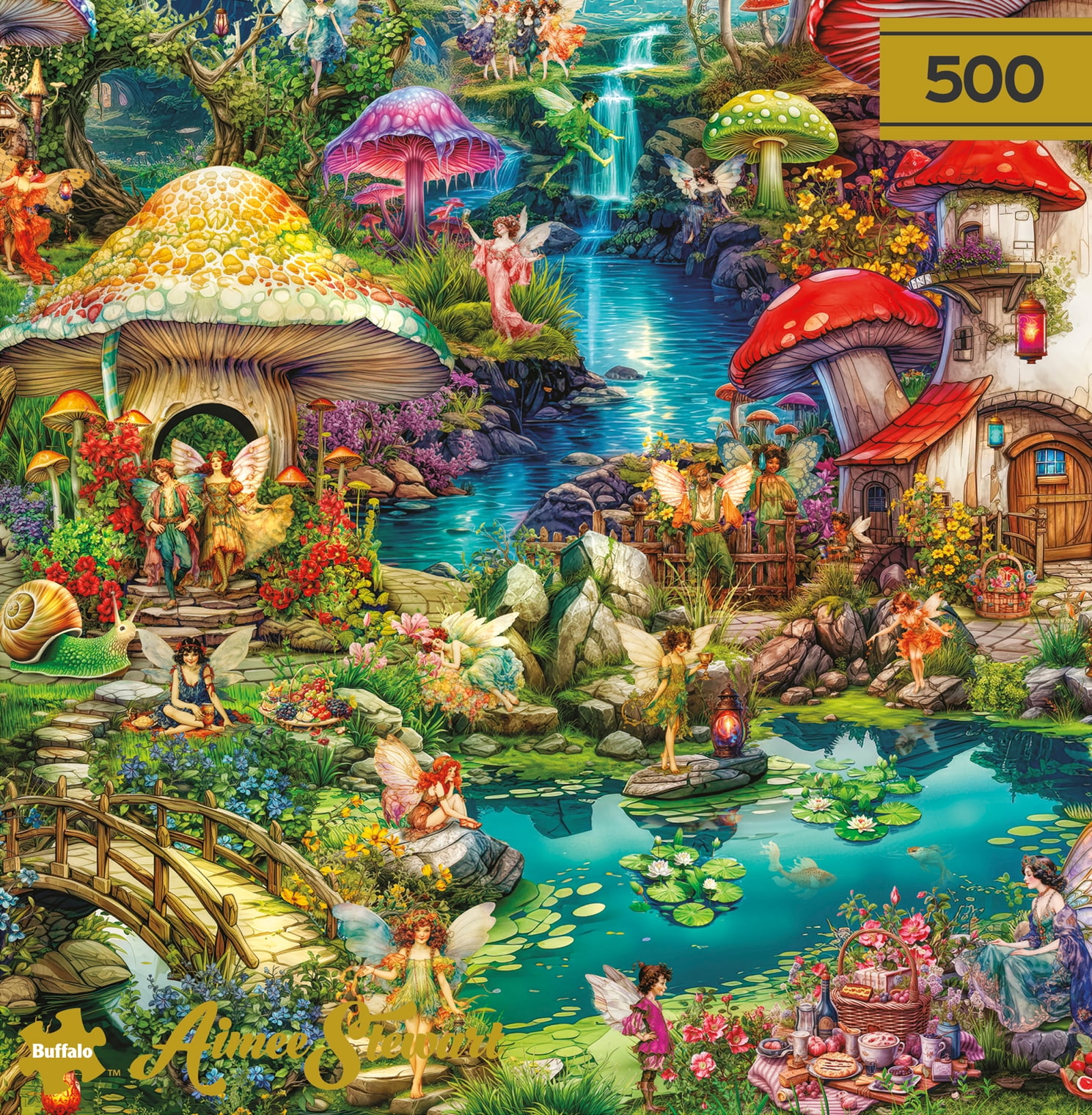 Buffalo Games Merry Mushroom Village Picnic 500-Piece Interlocking Jigsaw Puzzles for Adults Ages 14+