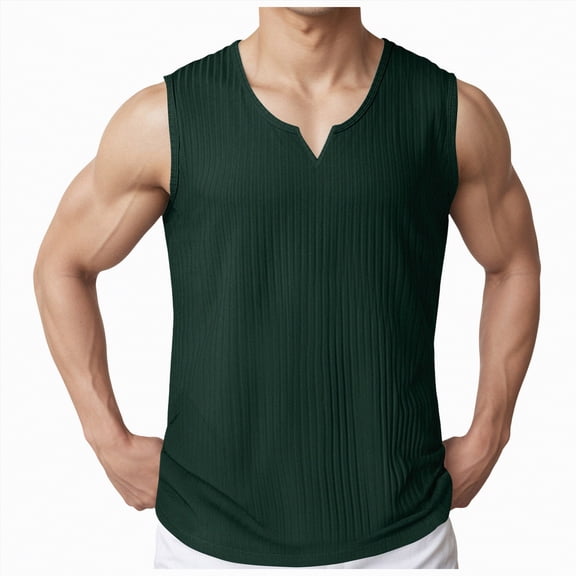 Hessimy Men's Cotton Tank Undershirts Pack, Moisture-Wicking Tanks, lightweight Cotton Tank Undershirts(Dark Green,L)