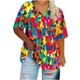 thumbnail image 5 of Women's T-Shirts Plus Size V-Neck Retro Printed Short Sleeve Tee Tops Summer Base T-Shirts, 5 of 5