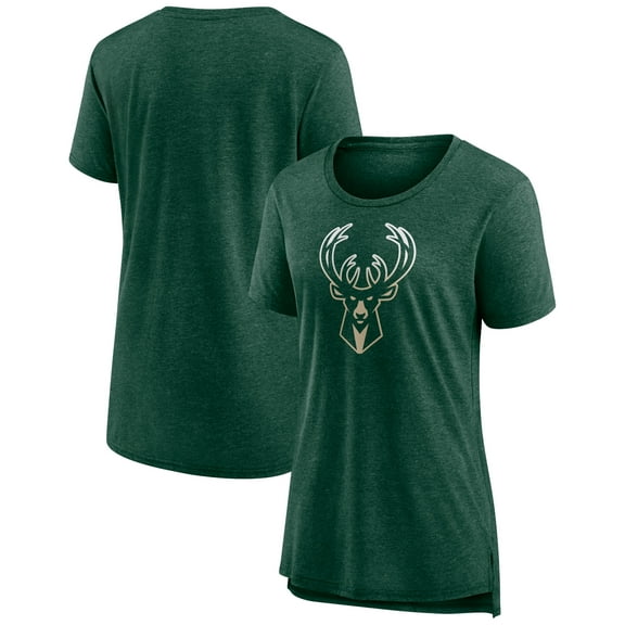 Women's Heather Hunter Green Milwaukee Bucks Gradient Logo Tri-Blend T-Shirt