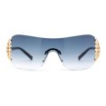 thumbnail image 2 of Womens Iced Out Rhinestone Jewel Hinge Curved Wrap Shield Rimless Sunglasses Black - Navy, 2 of 4