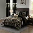 thumbnail image 2 of Nanshing Renee 9 Piece Traditional Floral Comforter Set, Black Gold, Queen, 2 of 6