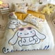 thumbnail image 5 of Sanrio Cinnamoroll Kuromi Pochacco Pompom Purin dibujos animados creativos espesado leche terciopelo sábana y funda de edredón juego de tres piezas, 5 of 5