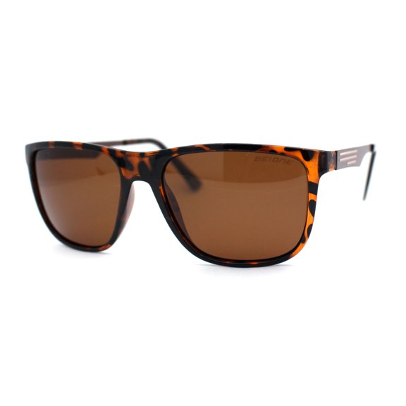 Polarized Mens Flat Top Rectangular Sport Horn Rim Sunglasses Tortoise Brown