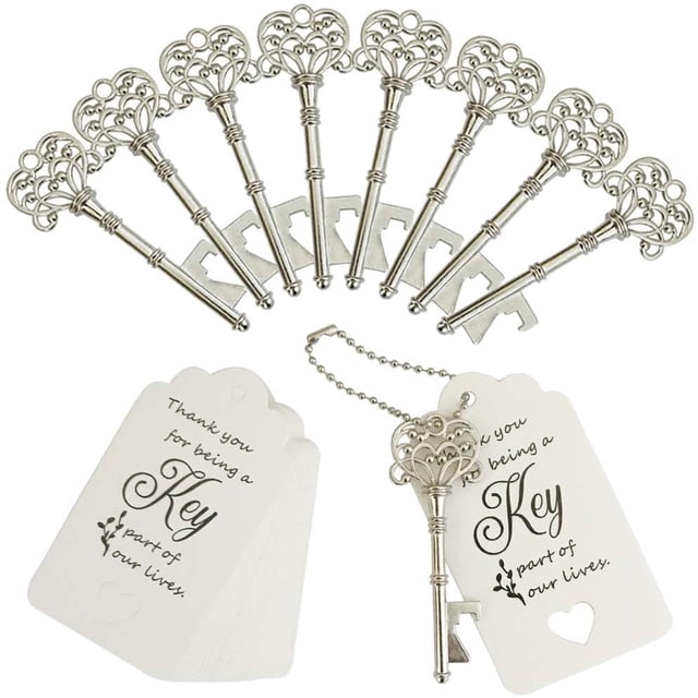 60 abridores de botellas, recuerdos de boda de invitados, abridores de botellas con llaves retro, regalos de boda, abridores de botellas con tarjetas de etiqueta de pareja y llaveros (plata) Shuxiu Wang 9024719204543