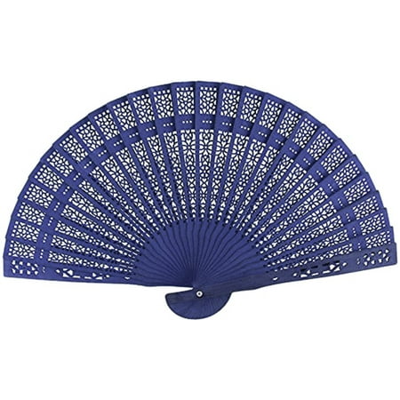 

8 Inch Japanese Folding Fan Original Wooden Hand Flower Bamboo Pocket Fan Decor Party Decoration-Blue