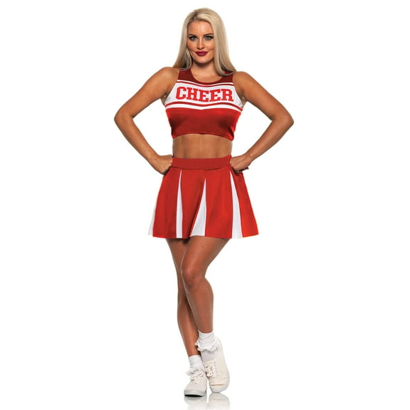 UNDERWRAPS Cheer Leader Two-Piece Costume - Cute Halloween Costume for Women, Sexy Red Cheer Cosplay Outfit, Cheer Captain Costume for Women, Large (12-14)