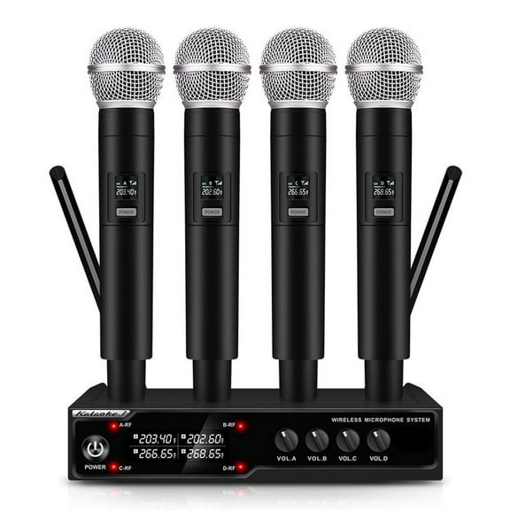 VM304 Audio 4-Channel Wireless Microphone System Handheld Mic 80M Range for Karaoke Speech Singing Portable Set US Plug