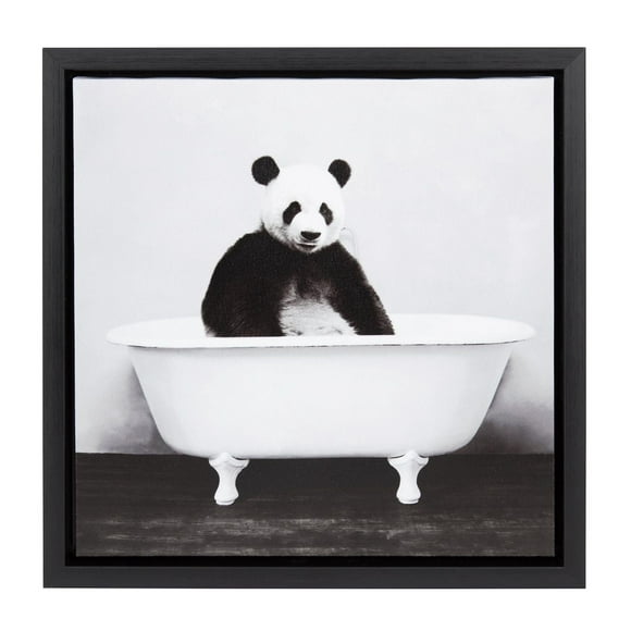 DesignOvation Panda in the Tub Framed Canvas Wall Art