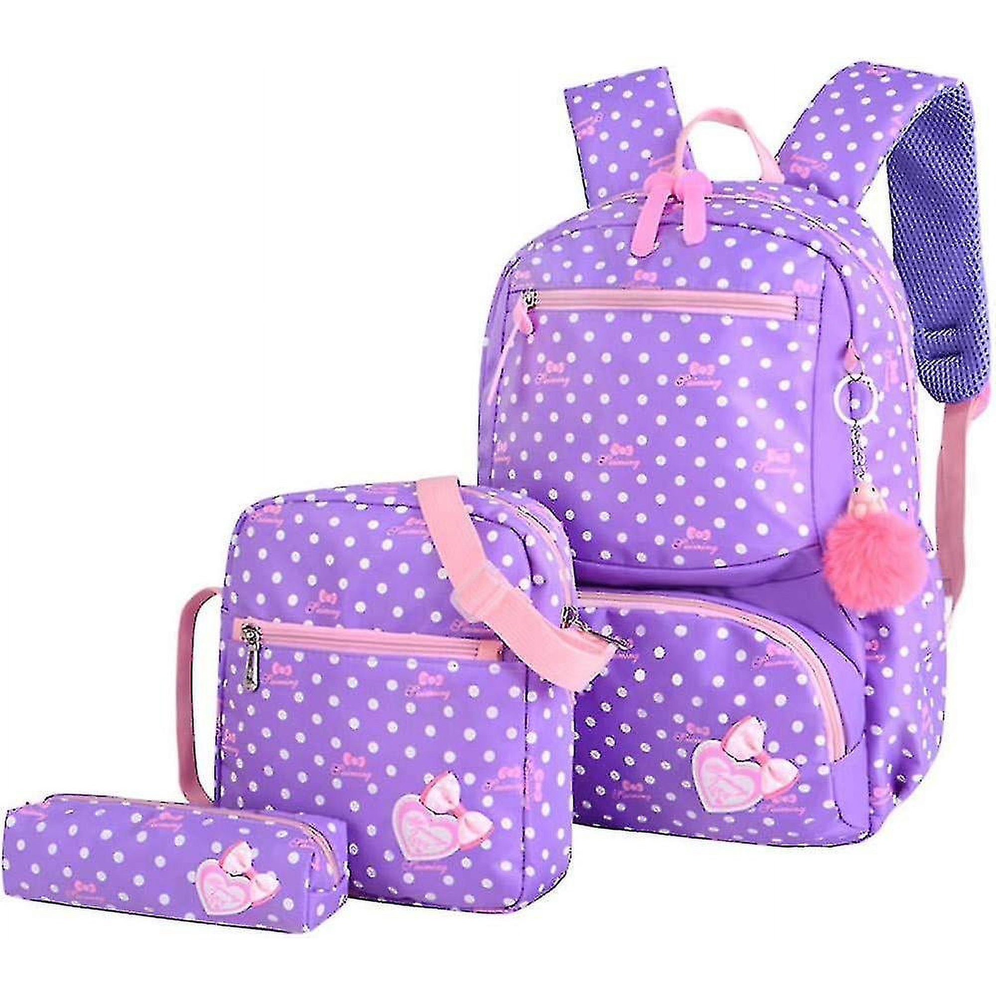 3 Piece Backpack Set Heart Print 3 In 1 Bowknot Primary 
