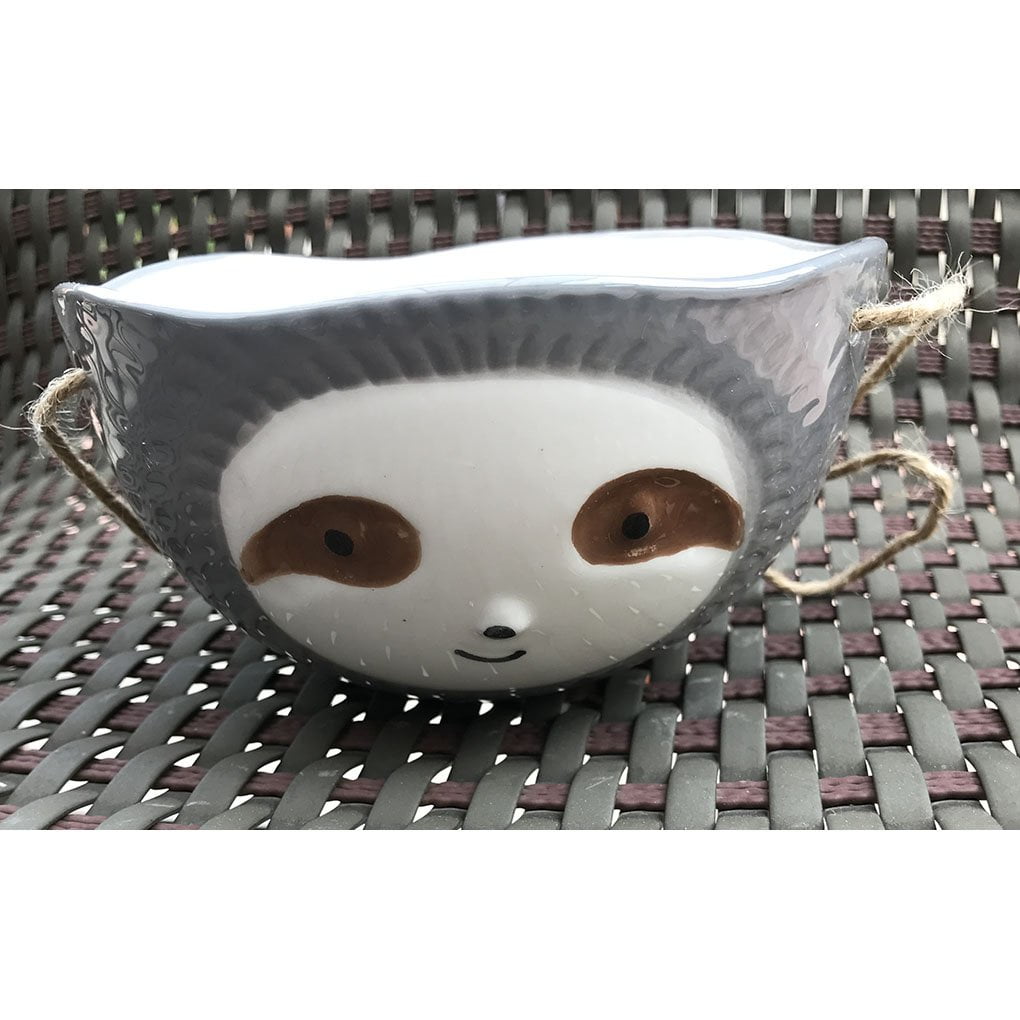 Sloth Hanging Planter  Succulent Plant Pot Indoor Outdoor Ceramic Animal Planters Pots Flowerpot Container 1, Grey-Sloth Face