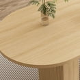 thumbnail image 6 of Lisonu 63" Oval Dining Table for 6, Farmhouse Kitchen Table with Wood Strip Pedestal Base, Modern MDF & Wood Veneer Dining Room Table for Small Spaces, Natural Wood Finish, 6 of 14