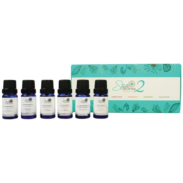 Set de 6 Aceites Esenciales para difusor Punto aroma Clavo, Lavanda, Sandalo, Pomelo, Romero, Eucalipto