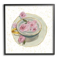 Stupell Industries Glam Petals Teacup Food & Beverage Painting Black Framed Art Print Wall Art, 12 x 12