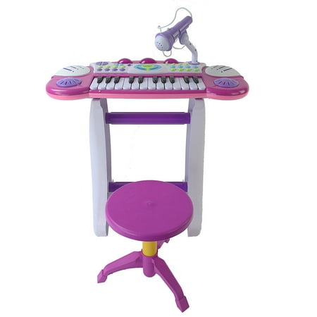 Dulcet Electronic Keyboard Instrument Multi-Function Toy Piano w/ Lights, Sounds, Microphone, & Chair Stool
