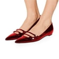 thumbnail image 2 of YDN Women Classic Flats Low Heels Pumps Pointed Closed Toe Slip On Comfortable Double Straps Dressy Slide Shoes Size 7 Red, 2 of 3