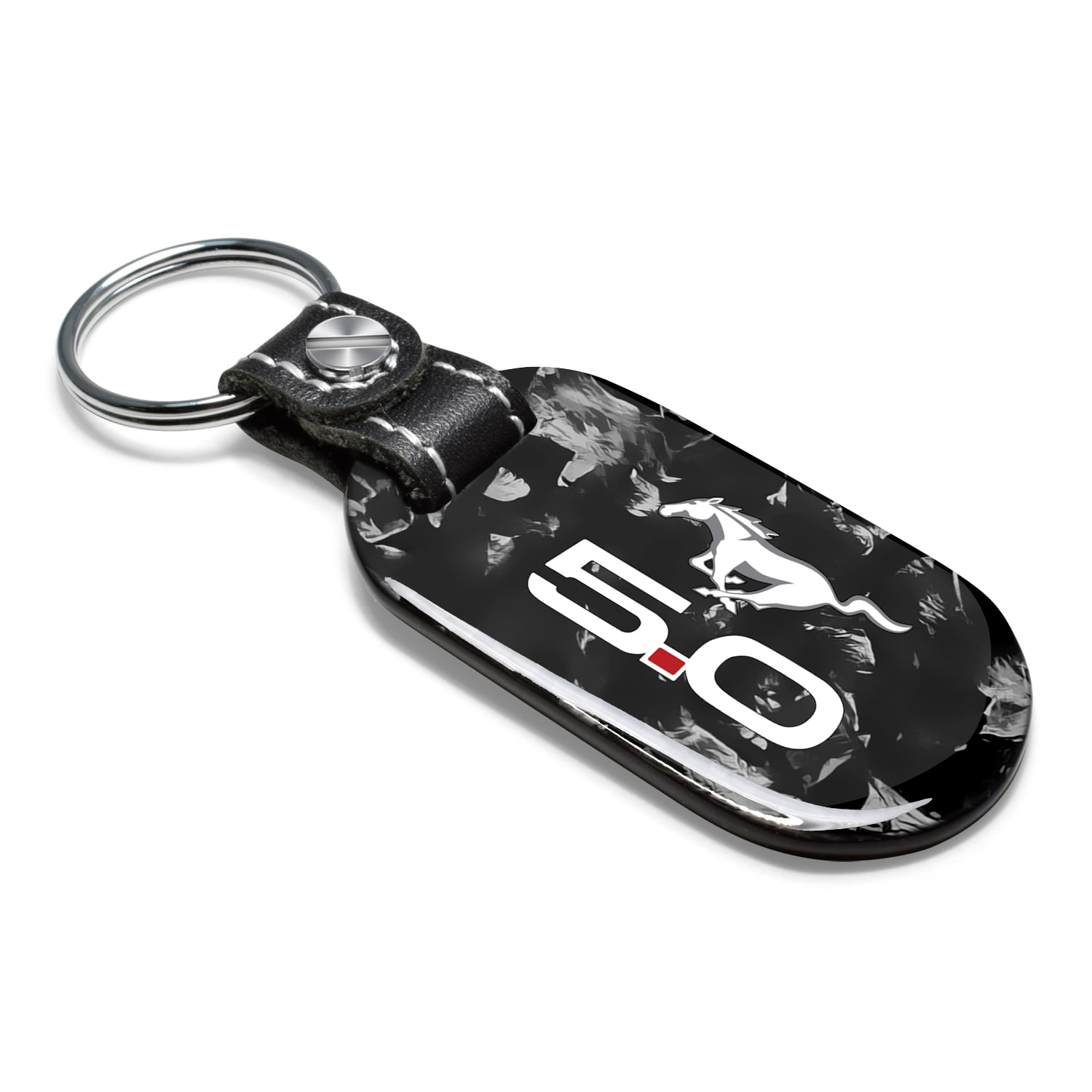 iPick Image for Ford Mustang 5.0 LED Printed on Real Forged Carbon Fiber Tag Style Key Chain, Official Licensed