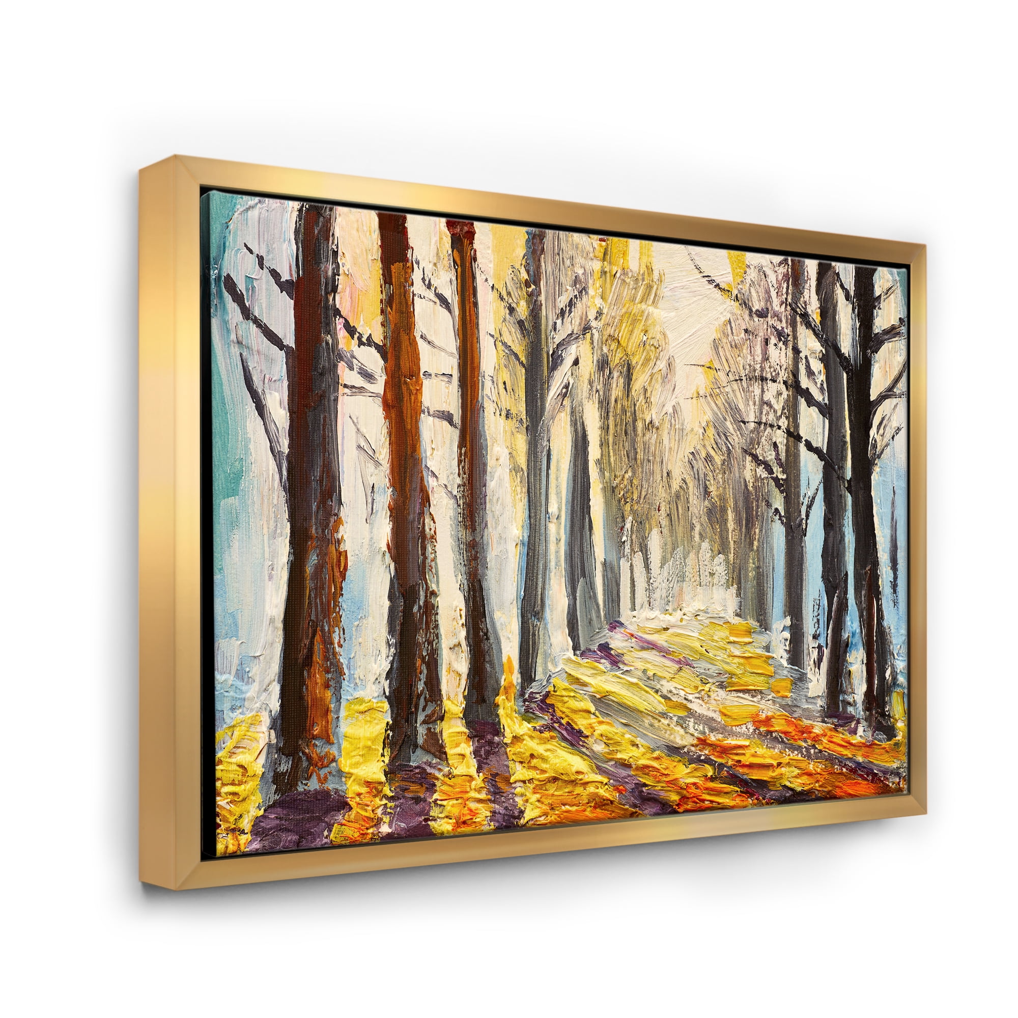 Designart 'Morning Glow Through The Autumn Trees' Lake House Framed Canvas Wall Art Print