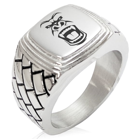 Stainless Steel Formidable Kong Gorilla Geometric Pattern Step-Down Biker Style Polished Ring
