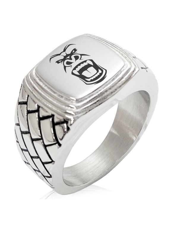 Stainless Steel Formidable Kong Gorilla Geometric Pattern Step-Down Biker Style Polished Ring
