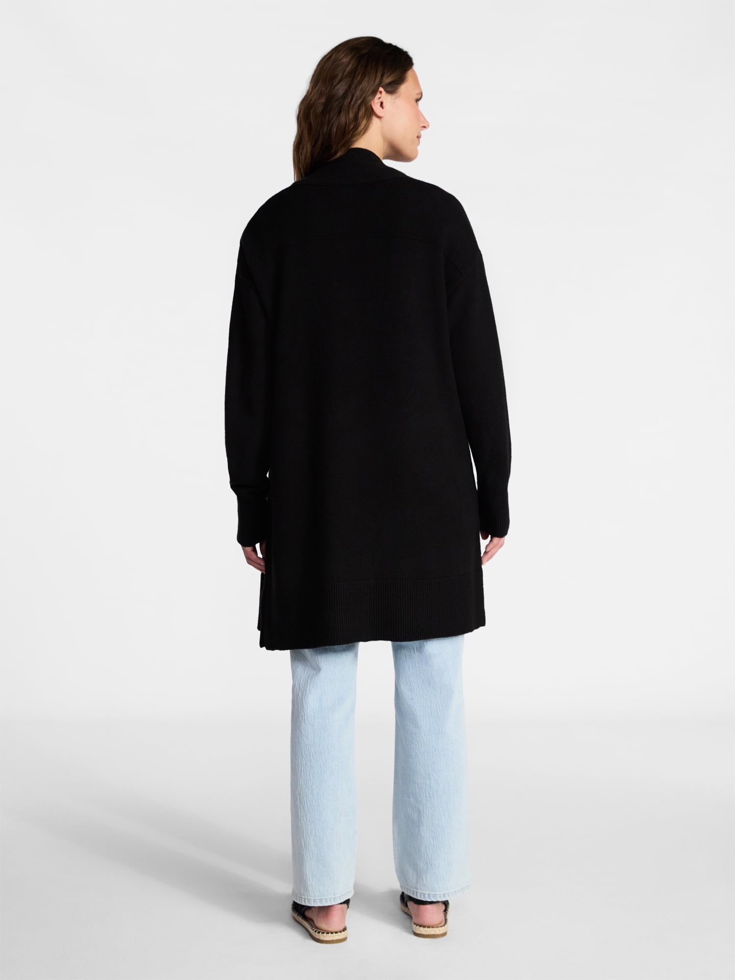 Time and Tru Women's Long Open Front Cardigan Sweater with Long Sleeves, Sizes XS-XXXL