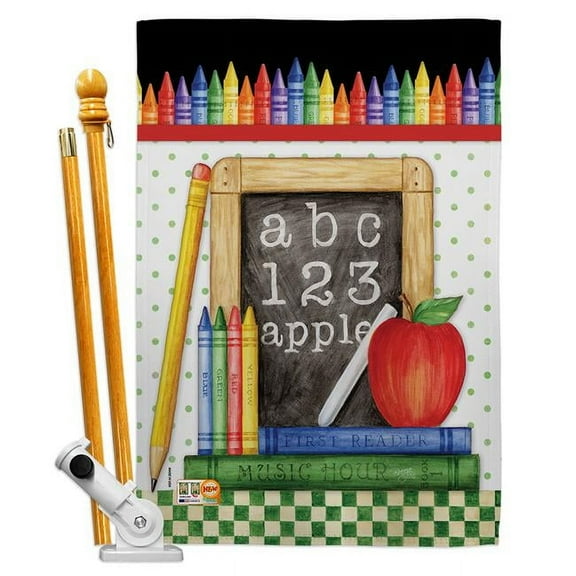 Breeze Decor BD-SE-HS-115116-IP-BO-D-US17-AM 28 x 40 in. Vertical School Chalk Board Special Occasion & Education Impressions Decorative Double Sided House Flag Set with Pole & Bracket Hardware