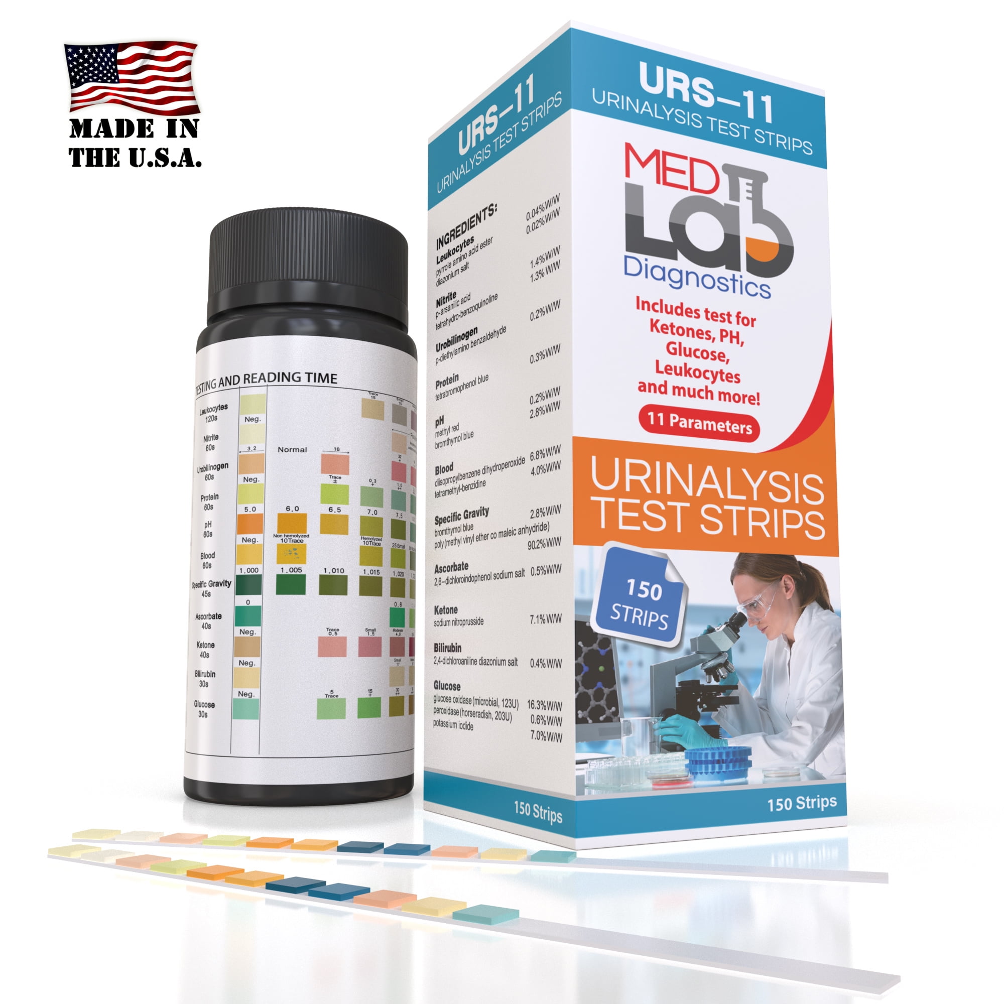 11 Parameters Urine Test Strips for Urinalysis. 150 Cnt Reagent Test Strips for UTI, CKD, and More