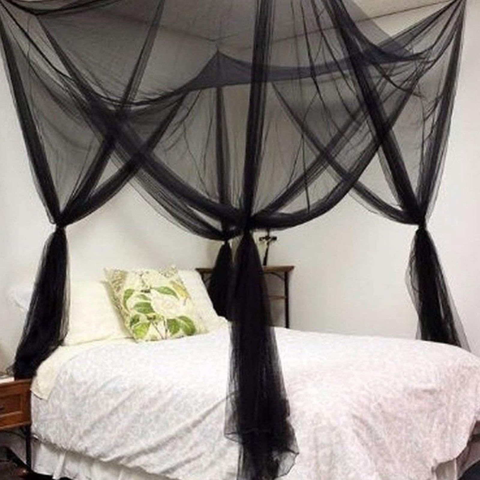 4-Corner Pillar Bed Canopy Curtains Polyester Curtains Color:Black Material:Nylon,Spandex