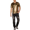 thumbnail image 2 of INSPIRE CHIC Shiny T-Shirt for Men's Round Neck Short Sleeves Club Prom Sparkle Tee Top M Golden, 2 of 6