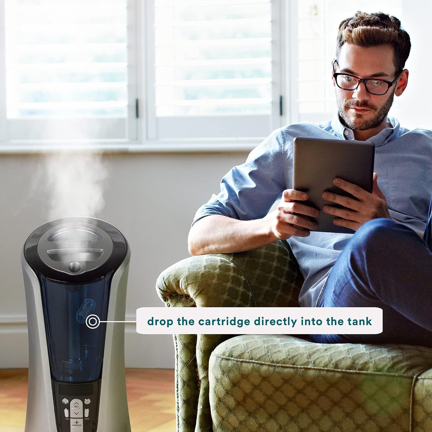 Demineralization Cartridge for Ultrasonic Humidifiers – 4-Pack Humidifier Filter Replacements, Filters Mineral Deposits and Purifies Water in Air Bedroom, Plants, Office Blue