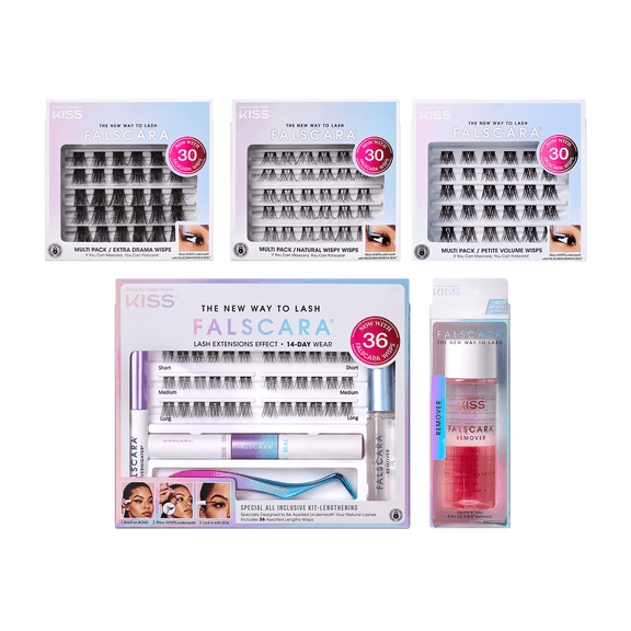 KISS Falscara 5 Piece All Inclusive Kit, Lash Extension Kit, Lengthening Wisps, 126 Lash Clusters