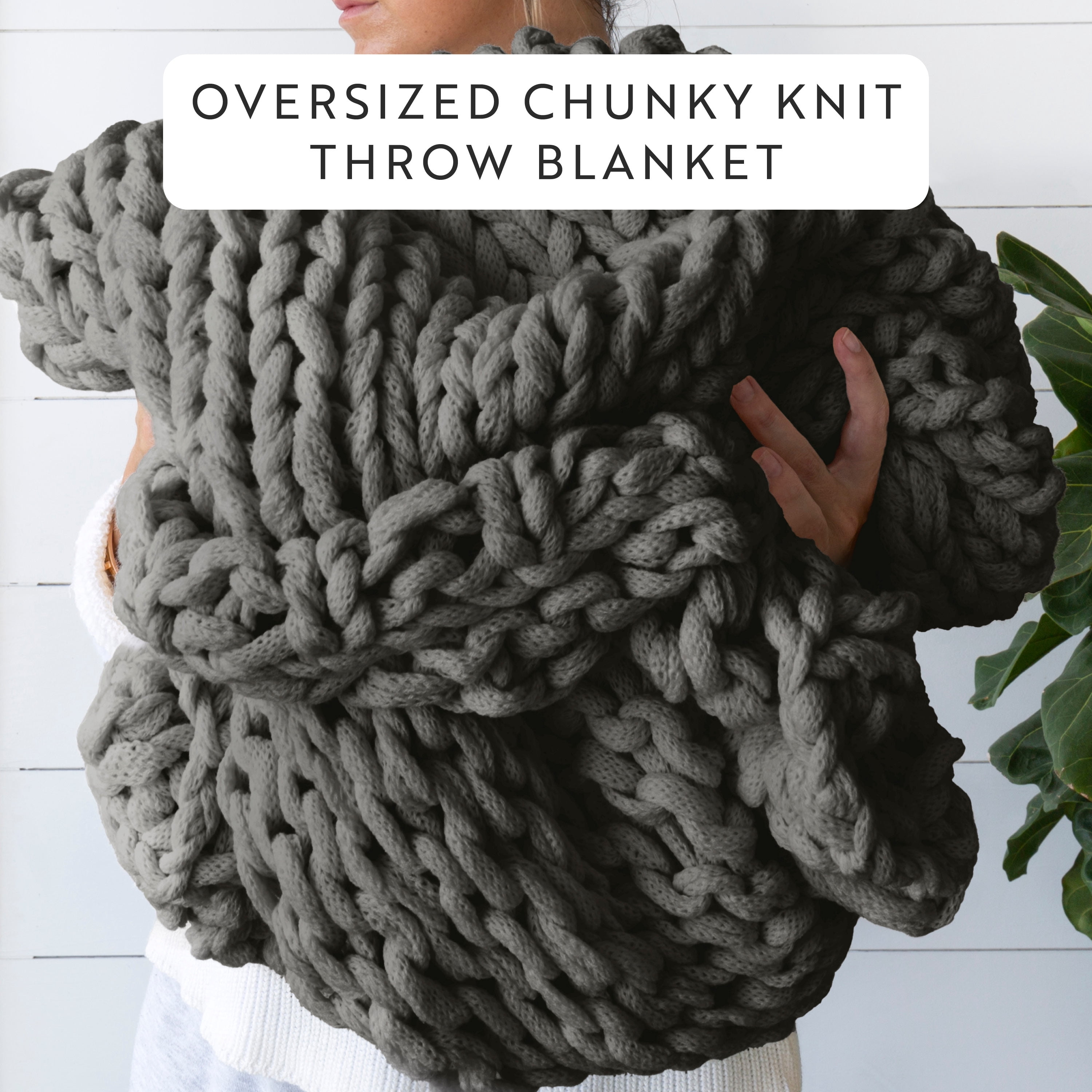 Comfort Canopy - Throw Blanket, Gray Chunky Soft Acrylic Hand-Knit
