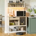 thumbnail image 1 of Besiter 60" Kitchen Baker's Rack with LED Light 6-Tier Microwave Stand with Storage Drawer Cabinet & 8 Hooks, Oak, 1 of 10