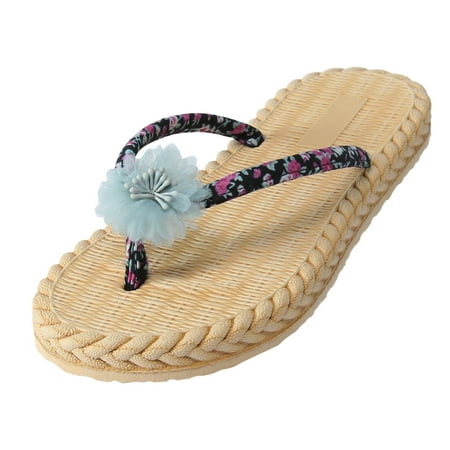 

Slippers for Women with Flower Women Floral Thong Slippers Flat Floral Strap Thong Slippers Fashion Beach Flat Floral Slippers Mint Green