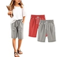 thumbnail image 4 of ZACPNCV 2PC Shorts for Girls Summer Casual Knee Length Bermuda Shorts Kids High Waisted Drawstring Short Pants Teen Girls Clothes Red 5-6 Years, 4 of 5